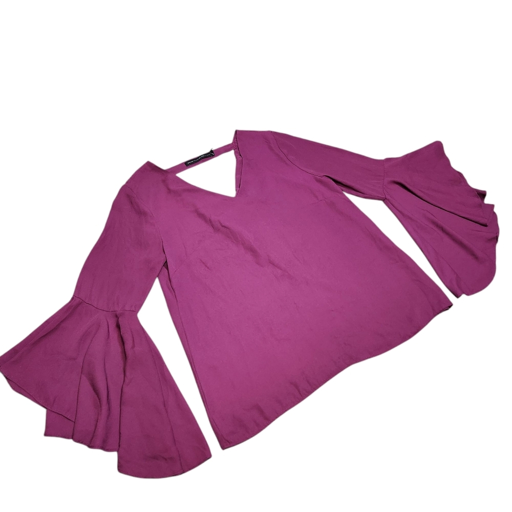 White House Black Market Dramatic Purple Bell Sleeve‎ Drape Back Blouse Top 6 M - Picture 4 of 15